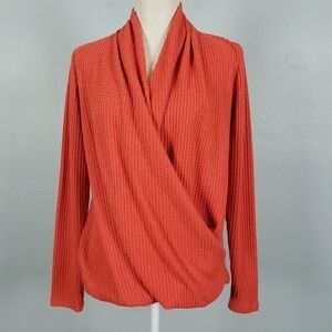 Akemi + Kin Anthropologie Woodruff Waffle Knit Wrap Sweater Top Orange